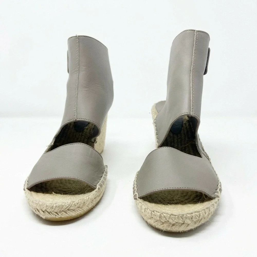 Vince Spencer Gray Leather Espadrille Wedge Sandals